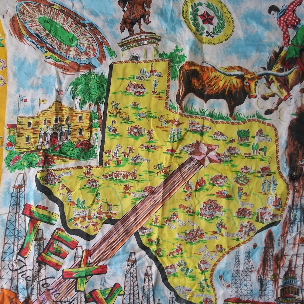 Vintage Style Texas Yellow Scarf Silky Square